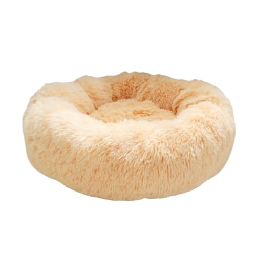 Apaeofl猫 犬 ベッド クッション グッズ - ラウンド型 もふもふ 丸型 ドーナツふわふわ もこもこ ぐっすり眠る 洗える キャット 通年 猫 小型犬用 ペット用品 (シャンパン色,50cm)
