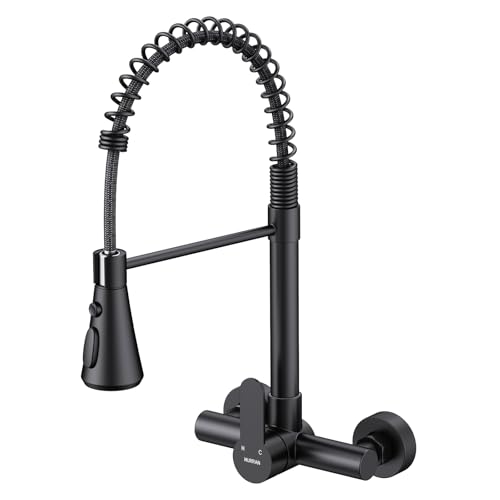 HURRAN Robinet Mural Cuisine, Robinet Cuisine avec 3 Modes d'Écoulement, Mitigeur Cuisine Pivotant 360° en Acier Inoxydable, Noir Mat