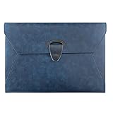 VANRA 書類ケース PUレザー A4サイズ ファイルフォルダー 2ポケット 持ち運び簡単 ドキュメントファイル ケース 磁気スナップ付き 防水 資料 収納 オフィス ビジネス (ネイビーブルー)