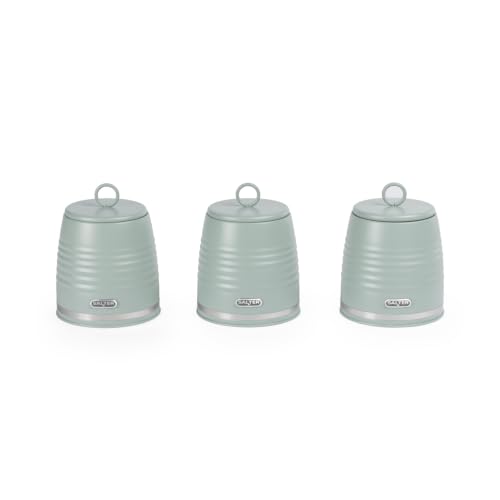 Image of Salter Ripple Kitchen Canisters Set, 3 Piece, 1L, Sage Green