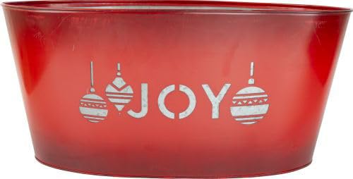 AKKIN JOY Merry Chrismtas Red Tin Trough Planter H25cm L53cm W31cm - Christmas Decoration, Plant Pot, Gift Hamper, Sweet Holder, Drinks Bottle Display