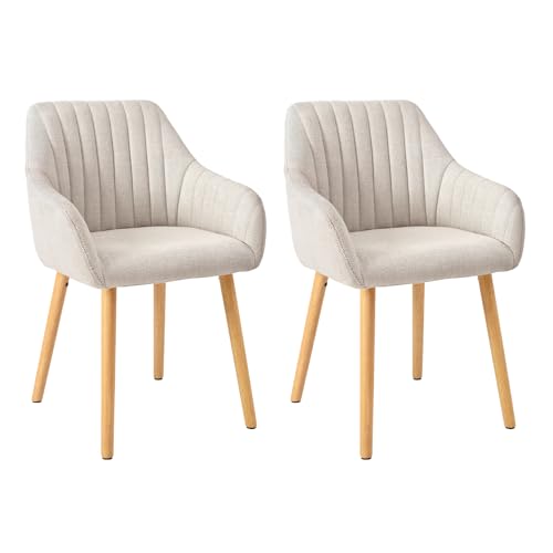 Goeurvant Juego de 2 sillas de Comedor Beige con reposabrazos de Lino, sillas de Comedor, Silla de salón, Silla de Cocina