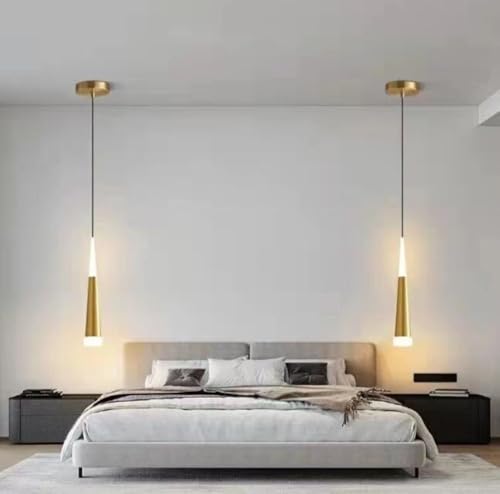SXYSXYSXY LED 5W Luci sospese Camera da letto comodino Lampada a sospensione moderno disegno Luce pendente lampadario Regolabile in altezza 3000 mila lampadario soggiorno scale 5,6 * 45 cm,D'oro