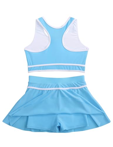 Image of Girl Swimsuit 2 Piece Bathing Suit High Waist Color Block Bikini Skirt Set Sporty Summer Swimwear 4-13Y
