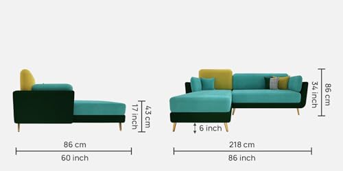 Image of Polyester Velvet Contemperory Sofa Set with Cushion Chaise Lounge, Sectional Sofa Perfect for Your Living Room,Guests Room & Office. (Turquoise & Green, RHS 4 Seater)