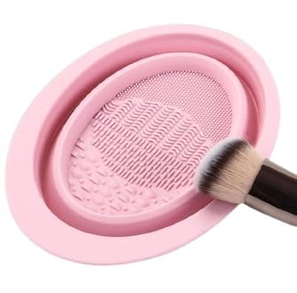 labros Foldable Makeup Brush Cleaning Mat - Silicone Cleaning Bowl and Pad, Easy Clean Girl Makeup Brush Cleaner Washing Tools (Pink)-picture-55