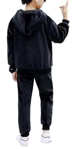 Monvecle Little to Big Boys' Velour & Fleece Hoodie Tracksuit Sweatshirt Top + Sweatpant Velvet Fleece Jogger 2pcs Set3