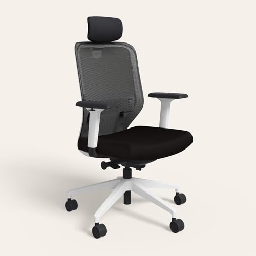 Image of Interio by Godrej Greta 2.0 High Back- Fabric Ergonomic Office Chair (Black Ink with White Body, Set of 2) 1 Year Warranty, Adjustable Armrest, Cushioned Headrest
