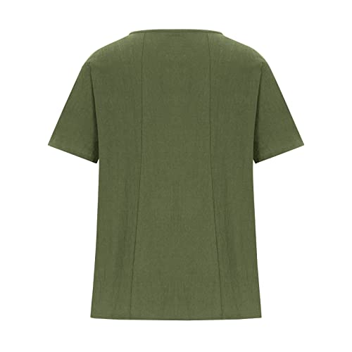 FOCLMP Women Floral Print Linen Shirts Short Sleeve Gauze Tops Loose Fit Cotton Blouses Trendy 2024 Clothing