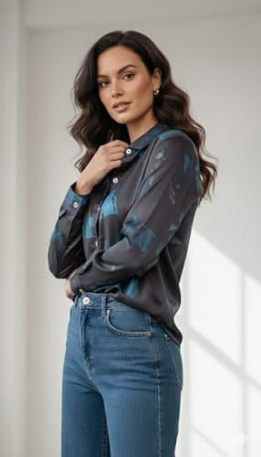 Image of Amazon Brand - INKAST Women Abstract Floral Printed Spread Collar Long Sleeves Casual Cami Shirt