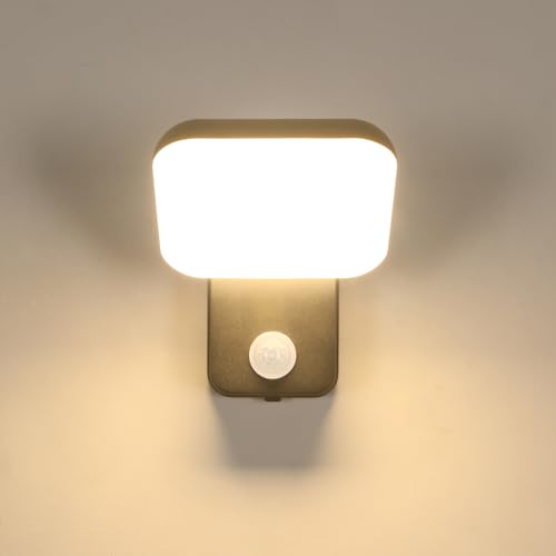 Comely Lampada da parete all'aperto con sensore di movimento e sensore di crepuscolo 16W LED nero IP65 3000K lampada da parete bianca calda per terrazza giardino balcone zona ingresso