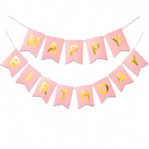 Letjolt Pink Happy Birthday Banner Girls Party Signs 13 Pcs
