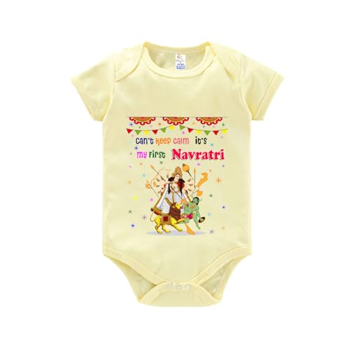 Image of baby wish Baby Bodysuits Newborn Romper Half Sleeve Unisex Romper Can't Keep Calm it's first Navratri