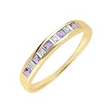 Ivy Gems 9ct Yellow Gold Square Cut Amethyst & Diamond Channel Set Half Eternity Ring (P)