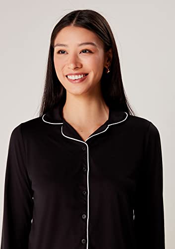 Pijama Feminino Longo Com Botões - Preto M