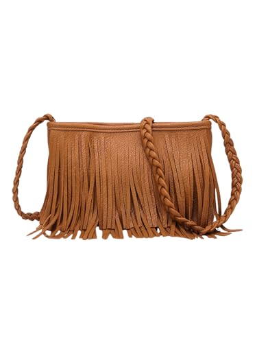 OYOANGLE Women's Tassel Zipper Shoulder Purse Fringe Cowgirl Crossbody Handbags Concert Bag