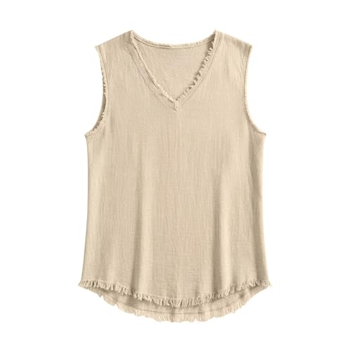 Camiseta de lino para hombre sin mangas cuello en V playa 5