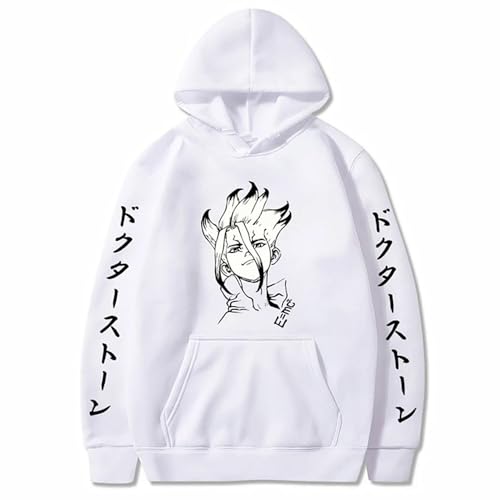 Sweat à capuche imprimé de dessin animé Dr.Stone Ishigami Senku, sweat-shirt doux décontracté utilisé pour les fans de manga cosplay, blanc, M