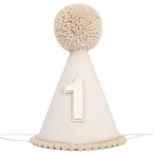 PATRDIO Boho First Birthday Celebration Hat - Natural 1st Birthday Boho Decorations Celebration Cake Smash Photo Prop (beige)