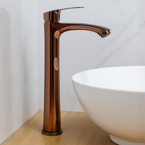 Image of BASSINO 12 Inch Brass Table Top Wash Basin Tap /Stylish Extended Tall Body Pillar Cock /Faucet for Smooth Operation /Long Pillar Cock(Rose Gold)