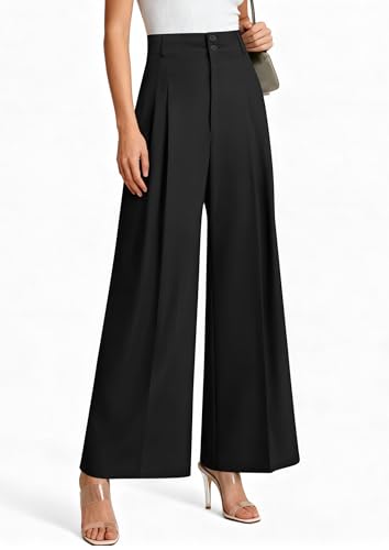 PRETTYGARDEN High-Waist Wide-Leg Palazzo Pants (Black) — view 4