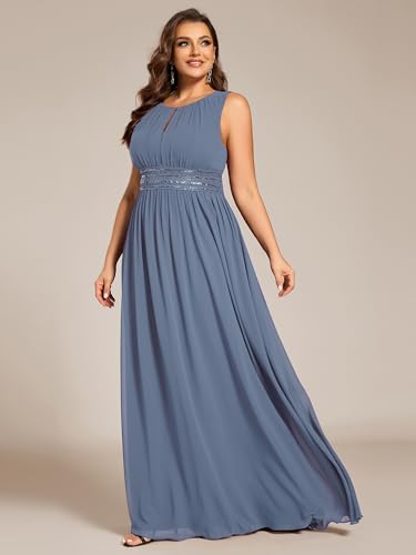 Image of Ever-Pretty Plus Women's Round Neck Sleeveless Empire Waist Maxi Plus Size Formal Gowns Bridesmaid Dresses