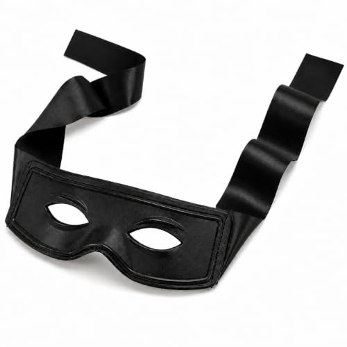 Faux Leather Burglar Masquerade Mask - Bank Robber Thief Costume Black Mask