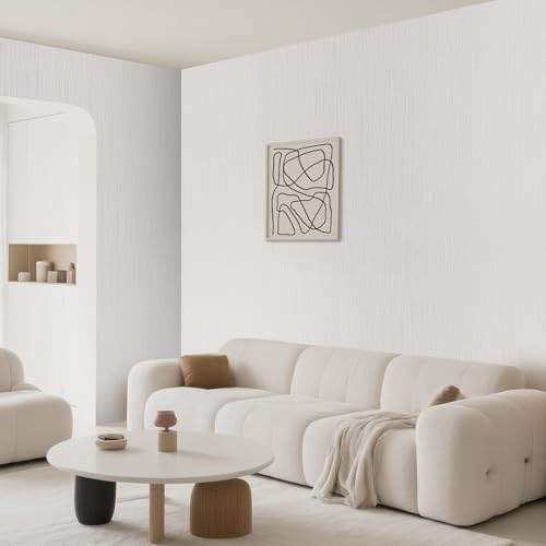 Tarwanear 1 Roll Cream Wallpaper Cream Plain Thick Textured Wallpapers Modern Minimalist Striped Featured Wall Paper Embossed Striped Wall Paper Roll for Living Room Bedroom Hallway