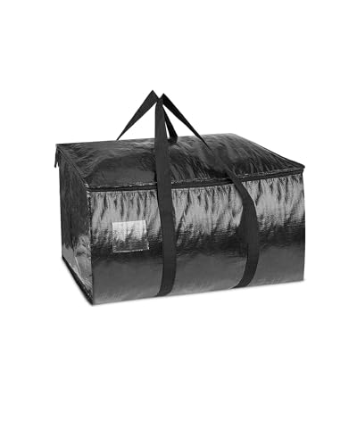 1 Pcs Extra Large Moving Bags YQBOOM Foldable Heavy Duty Storage Bag Strong Handles and Zippers Organizer Bag Storage Tote for Space Saving, House-Moving, Traveling – Black