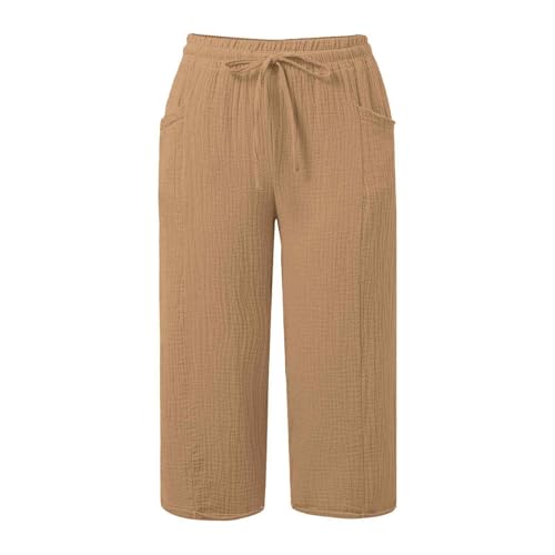 Womens Capri Pants Casual Loose Fiting Pant Drawstring Elastic High Waist with Pockets Wide Leg Loungewear Trouser4