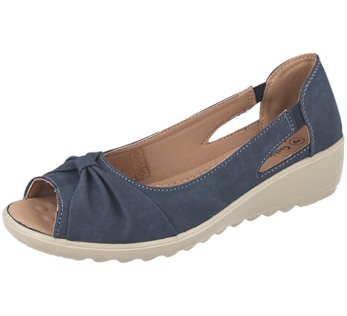 Image of Cushion Walk Women's Standard Fit Or EEE Wide Fit Slip-On Summer Shoes Sandals (Navy, UK Footwear Size System, Adult, Women, Numeric, Medium, 4)