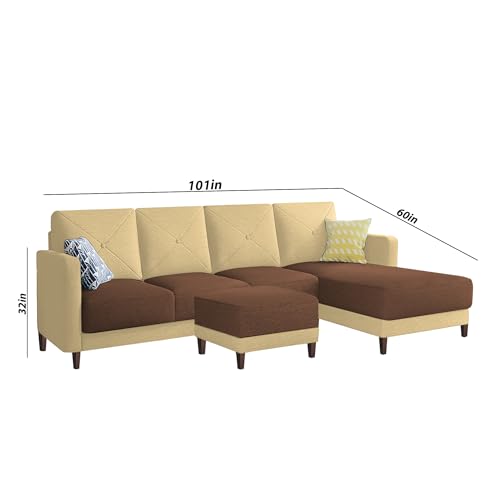 Image of Baloney RHS 6 Seater L Shape Sofa Set with Center Table for Living Room (Cream Brown Fabric) Premium Fabric Sofa