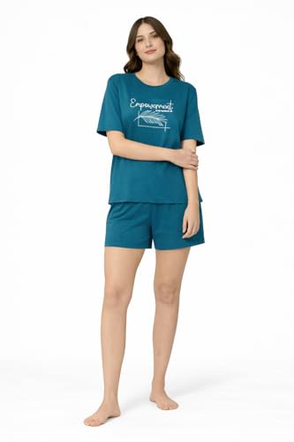 Image of Duchess Women's Cotton Printed Night Suit Set of Top & Shorts Pajama Set