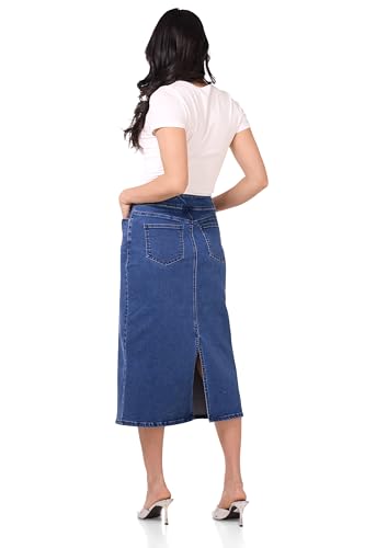 Rekucci Women's Secret Figure Stretch Denim Midi Skirt – Mid-Rise Jean Skirt with 5 Pockets & Back Vent3