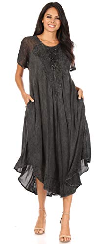 Image of Sakkas Egan Long Embroidered Caftan Dress /Cover Up with Embroidered Cap Sleeves