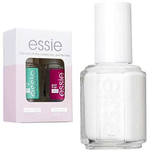 Bundle aus essie Routine Set (Unterlack strong start, Überlack good to go) + Essie Nagellack für farbintensive Fingernägel, Nr. 1 blanc, Weiß, 13,5 ml