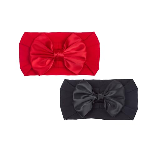 Baby Girls Bow Headband Baby Turban Elastic Headwrap for Newborn Infant Toddler Hair Accessories.(FD81-Red+Black)
