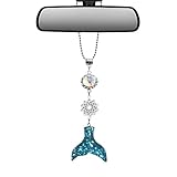 Mossy Cabin Handmade Bling Assorted Mirror Car Charm Hanger Dream Catcher Ornament with Adjustable Chain (Mermaid Tail Blue and Silver Glitter)