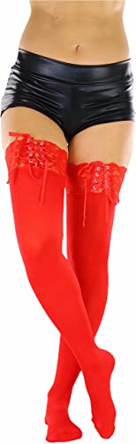 Image of ToBeInStyle Women's Spandex Double Weaves Thigh Hi With Lace Up Lace Top