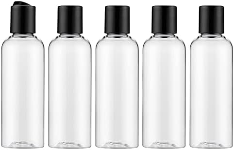 owlyee Travel Bottle, 3.4oz Plastic Shampoo Container (5PCS) Empty Lotion Tsa Toiletries with Disc Top Flip Cap (100ml, Clear)