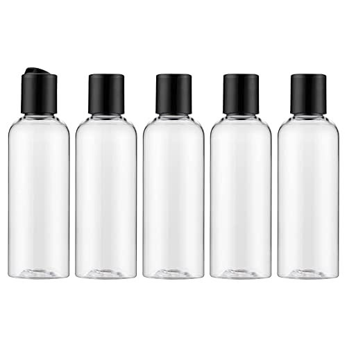 Owlyee Travel Bottle, 3.4Oz Plastic Shampoo Container (5Pcs) Empty Lotion Tsa Toiletries With Disc Top Flip Cap (100Ml, Clear) #TOP2