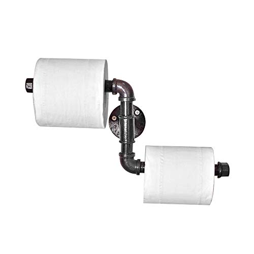 Affogato Porte-rouleau de papier toilette mural en fer à peinture noir, porte-serviettes de style industriel vintage, accessoires de salle de bain, étanche, anti-moisissure (double tuyauterie d'eau) Cover