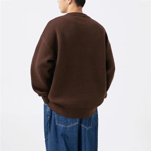 Pull tricoté pour hommes coupe unie marron taille XL ample style rétro