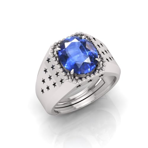 Bague saphir bleu Neelam plaquée argent 22 carats pour homme et femme