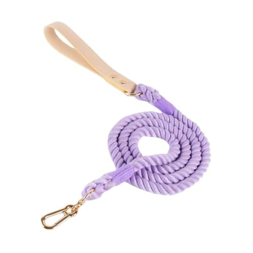 PetGround 犬 リード 首輪 革 小型犬 おしゃれ レザー 可愛い パステルカラー 迷子札 軽量 丈夫 耐久性 犬の首輪 (パープル, リード 120cm)