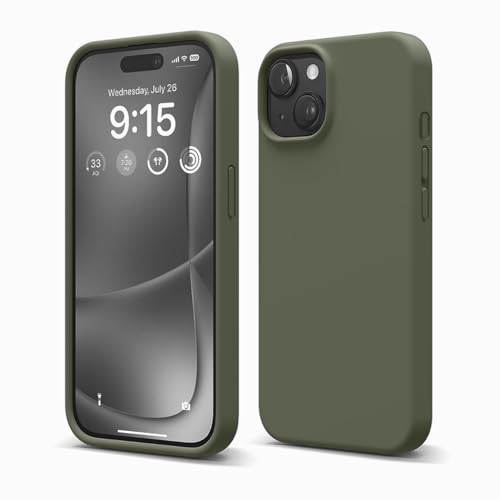 Image of Liquid Silicone Case Compatible with iPhone 15 Plus Case, Full Body Protective Cover, Shockproof, Slim Phone Case, Anti-Scratch Soft Microfiber Lining, 6.7 inch (MidninghtGreen)