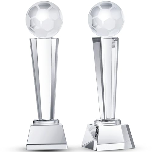 Meooeck 2 Pcs 9x2.8'' Crystal Glass Trophy with Gift Box Large Trophy Award Glass Paperweight...
