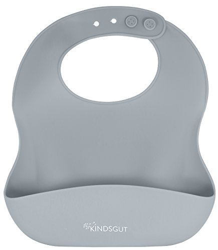 Kindsgut Bavoir bébé en silicone souple avec récupérateur, pour le repas de bébé, gris foncé