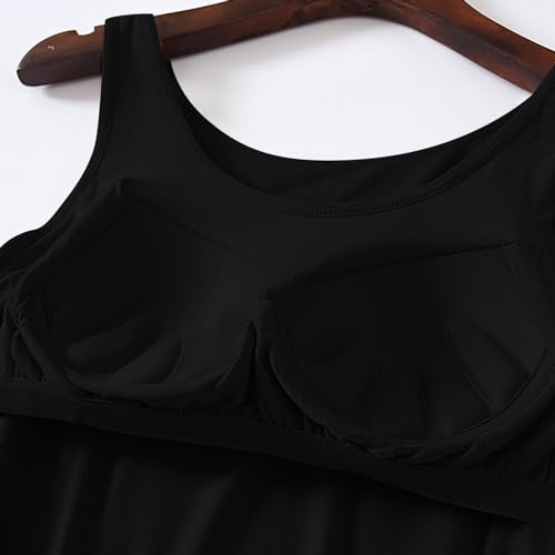 Built in Bra Tank Tops for Women Solid Soft Padded Camisole Cami Top with Built in Bra Comfy Vests Sleeveless Undershirts for Women UK S-3XL Black - Image 3