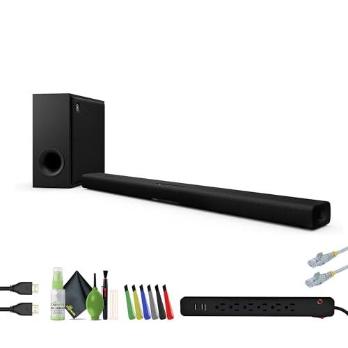 Yamaha True X Bar 50A 280W Sound Bar System 2.1.2-Channel with Wireless Subwoofer, Wi-Fi, Bluetooth, Airplay 2 Music Streaming (Black) Bundle